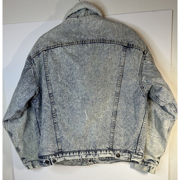 Vintage 80s Levi’s SHERPA Lined Acid Wash Denim Trucker Jacket Made In USA Large - Picture 5 of 12